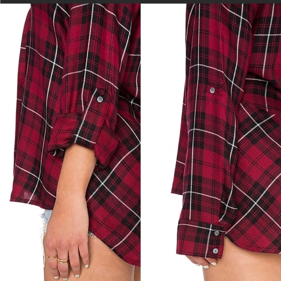 Sam Edelman Plaid Zipper Split Back Top Size S black and red with white stripes - Picture 3 of 15